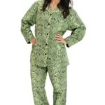Alexander Del Rossa Women’s Warm Flannel Pajama Set, Long Animal Print Button Down Cotton Pjs
