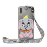 Miagon Silicone Cover for Samsung Galaxy A70,3D Cute Wallet Storage Bag Design Case with Necklace Neck Strap Chain Cord Band,Gray Elephant