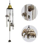 sweethome123 Elephant Wind Chimes – Four Silver Aluminum Tubes Five Copper Fish 24 Inch Wind Chime Gift Family Decoration for Indoor and Outdoor