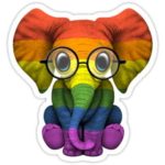 Chili Print Baby Elephant with Glasses and Gay Pride Rainbow Flag – Sticker Graphic Bumper Window Sicker Decal – Gay Pride Sticker