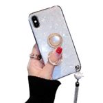 BONTOUJOUR iPhone 7 Plus/iPhone 8 Plus case, Luxury Glitter Pearly-Lustre Shell Pattern Soft TPU Cover Case Sparkle Bling Crystal Back with Tassel +Pearl Diamond Ring Holder – White