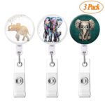Badge Reel Retractable Badge Holder Carabiner with Alligator Clip On ID Card Holders (elephant-3pack)