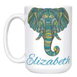 Elephant Gifts – Personalized 15oz Ceramic Elephant Coffee Mug w Name – Christmas Gifts for Women, Kids – Cute Elephant Tea Cup – Tazas Personalizadas – Gifts Ideas For Sister