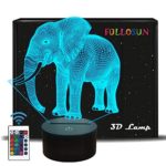 FULLOSUN Elephant Gifts, 3D Night Light for Kids 16 Colors Changing 3D Illusion lamp with Remote Control & Smart Touch, Child Xmas Birthday Gifts for Boys Age 2 3 4 5 6+ Year Old