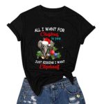 NANTE Top All I Want for Christmas is You & Just Kidding I Want Elephants Christmas Funny Print Short Sleeves Baseball T-Shirt Xmas Party Tops (Black, XL)