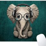 Mouse Pad Headset Music Elephant Pattern Cute Desk Mousepad Non-Slip Rubber Custom Computer Laptop Gaming Mouse Pad Rectangle Mouse Pads for Home and Office