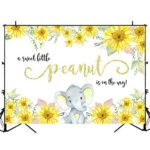 Mocsicka Elephant Baby Shower Backdrop Sunflower Elephant Baby Shower Photo Background 7x5ft Yellow Gold Peanut is On The Way Backdrops Baby Shower Decorations