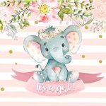 Baby Girl Elephant Backdrop for Baby Shower Birthday Party 7x5ft It’s a Girl Photo Background Pink Flowers Decorations Newborn Infant Photography Banner GF011