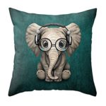 MFGNEH Home Decor Cotton Linen Pillow Covers 18×18, Cute Elephant Wearing Glasses Throw Pillow Case Cushion Cover for Sofa,Elephant Decor