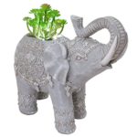 TERESA’S COLLECTIONS Garden Statue Elephant Faux Succulent Figurine with Solar Powered LED Lights for Outdoor, Garden, Lawn, Yard Decorations