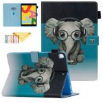 New iPad 7th Generation 10.2 Inch Case 2019, Cookk Shock Proof Protective Stand Cover with Auto Sleep/Wake Feature Case Kids for Apple iPad 7th Gen 10.2″ 2019 Released, Music Elephant