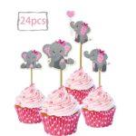 Yurnoet 24pc Elephant cupcake toppers girl’s birthday party decoration?cake decoration Children’s favorite