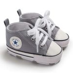 TUZAMA Baby Boys Girls Star High Top Sneaker Soft Anti-Slip Sole Newborn Infant First Walkers Canvas Denim Shoes Grey, 0-6 Months Infant