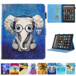 Kindle Fire HD 10 Case – JZCreater Multi-Angle Viewing Wallet Case Cover with Auto Wake/Sleep for Kindle Fire HD 10.1″ Tablet (7th/5th Generation,2017/2015 Release), Elephant