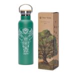Tree Tribe Stainless Steel Water Bottle 20 oz – Indestructible, BPA Free, 100% Leak Proof, Double Wall Insulated for Hot and Cold, Wide Mouth – Tribal Elephant (Green)