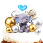 Vodolo Blue Elephant Cake Topper – Cute Resin Baby Elephant & Gold Silver Pearl Balls Cake Pick for It’s A Boy Baby Shower Kids Birthday Party Supplies