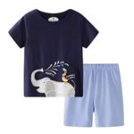 BIBNice Toddler Boys Summer Clothes Short Sleeve Tee&Shorts Sets Cotton Elephant 6t Navy-Blue