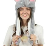 Plush Animal Hat Durable Polyester with Moving Ears Press Paws and Double Air Bag Raises Cute Ears (Elephant)