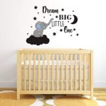 Dream Big Little One Elephant Wall Decal, Quote Wall Stickers, Baby Room Wall Decor, Vinyl Wall Decals for Children Baby Kids Boy Girl Bedroom Nursery Decor(Y42) (Bule,Black(Boy))