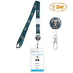 Name Retractable Badge Holder with Woven Lanyard Sets Cute Elepphant Pattern Necklace Keychain Key Lanyard Nursing Badge Reel Waterproof Zip Sleeve Pouch for Men and Women(1 Set Cute Elephant)