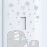 Single Toggle Blue and Grey Dandelion Elephant Light Switch Plates Covers/Elephant Nursery Decor (Blue Dandelion Elephant Swith Plate)