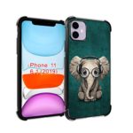LINARTS Compatible with iPhone 11 Case, Reinforced Corners Anti-Scratch Shock-Absorption Black Bumper Cover for iPhone 11 2019 – Cute Elephant