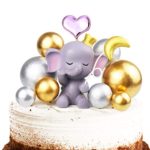 Vodolo Pink Elephant Cake Topper – Cute Resin Baby Elephant & Gold Silver Pearl Balls Cake Pick for It’s A Girl Baby Shower Kids Birthday Party Supplies