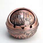 Unique Vintage Decorative Windproof Metal Ashtray with Lid Portable Carved Cigarettes Ashtray for Indoor or Outdoor, Floral Ball Ashtray for Men Women, Antique Copper Color, YL00024 (Elephant Pattern)