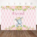 Mocsicka Elephant Baby Shower Backdrop Girl Elephant Baby Background Pink Floral Cute Elephant 7X5ft Vinyl Baby Shower Party Decoration Newborn Baby Shower Banner Backdrops