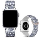 DOO UC Floral Bands Compatible with iWatch 38mm/42mm/40mm/44mm, Blue Aztec Elephant Silicone Fadeless Pattern Printed Replacement Bands for iWatch Series 4/3/2/1, M/L for Women/Men