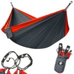Legit Camping Double Hammock – Lightweight Parachute Portable Hammocks for Hiking, Travel, Backpacking, Beach, Yard Gear Includes Nylon Straps & Steel Carabiners (Ruby/Charcoal)