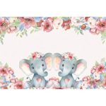 Laeacco Floral Elephant Backdrop for Baby Shower Party 7x5ft Cute Couple Elephants Polyester Photography Background Watercolor Flower Children Kids Twins Girl Newborn Baby Birthday Party Banner