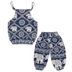 Baby Girls Boho Elephant Tops Harem Pants 2 Piece Outfits Dark Blue 100