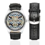 InterestPrint Fashion Tribal Bohemian Waterproof Men’s Stainless Steel Casual Leather Strap Watches, Black