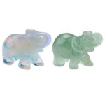 JOVIVI 2pc Natural Carved Healing Gemstones Crystal Elephant Figurine Statues 1.5” Home Room Decor Desk Decoration Christmas Ornametns, with Gift Box
