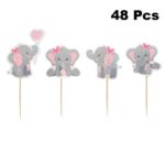 Finduat 48 Pieces Pink Elephant Cupcake Toppers for Girl Baby Shower Decorations Supplies, Baby Girl Birthday Party Supplies(Double Sided)
