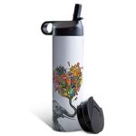 17 Ounce, Stainless Steel, Vacuum Insulated Tumbler w/Hot Lid + Cold Lid and Straw – Love Elephant Flower Design