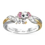 Valentine’s Day Creative Elephant Animal Rings for Women Cubic Zircon Love Band Ring Wedding Party Jewelry Gift Size 5-10 (F)