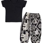Toddler Baby Girls Clothes Pure Black Short T-Shirt + Elephant Harem Pants Wide Pants 2PCS Outfits Set(3T)