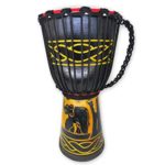 Littlefun Percussion Hand Carved Painting Mahogany Djembe Drum with Original Goat Skin Head African Elephant Animal Totem(10″ Diameter, African Elephant)