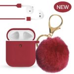 for Airpod Case – 2019 Upgrade OULUOQI for Cute Airpods Case Cover with Pom Pom Keychain Compatible with Apple Airpods 2 &1 (Front LED Visible)