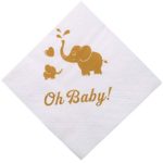 100 Baby Shower Napkins,Oh Baby Napkins, Cocktail Beverage Napkins for Boy Girl Kids Birthday, Elephant Safari Animal Gold Color Printing White Paper for Sprinkle, Gender Reveal Party