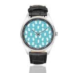 InterestPrint Men’s Fasion Watches Snowman Pattern Black Leather Strap Wrist Watch