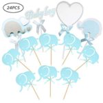 Morndew 24 PCS Baby Boy Elephant Cake Toppers for Birthday Boys Party Baby Shower Wedding Party Decorations