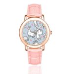 InterestPrint Women’s Rose Golden Watches Cute Alpaca Hearts Pink Leather Band Waterproof Wrist Watch