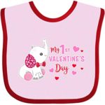 Inktastic My 1st Valentine’s Day with Elephant Baby Bib Pink and Red