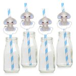 Blue Elephant Paper Straws – Boy Baby Shower Decorations Supplies – Set of 24