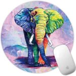 Marphe Mouse Pad Colored Elephant Drawing Mousepad Non-Slip Rubber Gaming Mouse Pad Round Mouse Pads for Computers Laptop
