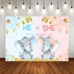 Elephant Gender Reveal Baby Shower Photo Backdrop Pink or Blue Elephant Flower Background He or She What Will Baby Be Newborn Baby Party Decorations Banner Supplies Photo Studio Props 7x5ft