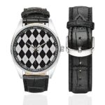 InterestPrint Fashion Argyle Classic Plaid Waterproof Men’s Stainless Steel Casual Leather Strap Watches, Black